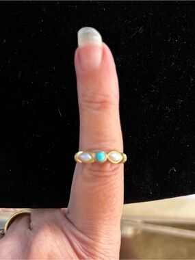 Vintage Avon Gold-Tone Ring with Faux Turquoise Faux Mother-of-Pearl Accents